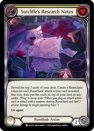 Sutcliffe's Research Notes (Yellow) (CRU155) - Crucible of War Unlimited Edition Rainbow Foil