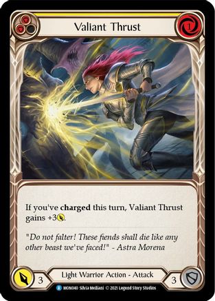 Valiant Thrust (Yellow) (MON040) - Monarch Unlimited Edition Rainbow Foil